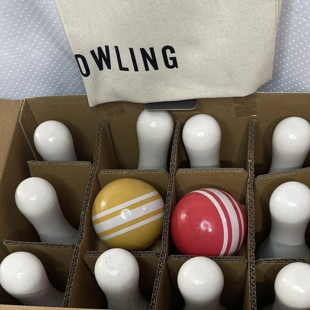 Hearth & Hand with Magnolia Wooden Bowling Set 10 Pins 2 Balls w/ Bag